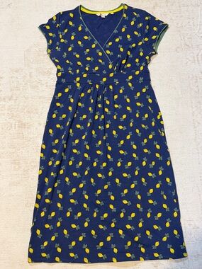Boden Navy Midi Dress with Yellow Lemon Print